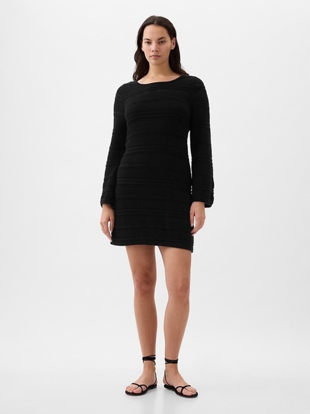 GAP Crochet Black Long-Sleeve Knit Mini Dress
